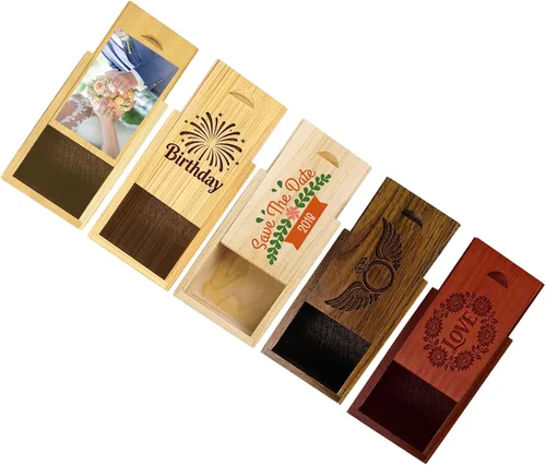 Caja de regalo de madera pequeña personalizada con tapa deslizante, caja USB de recuerdo de madera personalizada con grabado láser con nombre y