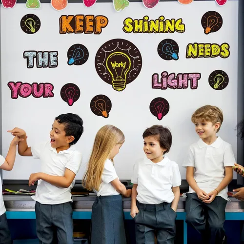 Miniatura 5 de Conjunto de Tablero de Anuncios Bombilla Keep Shining, Decoración Motivacional para el Aula, Regreso a la Escuela, Recortes de Papel Temáticos