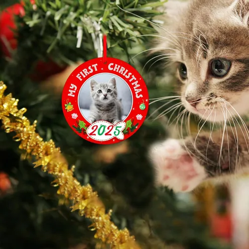 Miniatura 2 de PETCEE Adornos de gato para árbol de Navidad - Mi Primera Navidad Ornamento 2025 Marco de fotos de gatito Adornos personalizados para colgar fotos