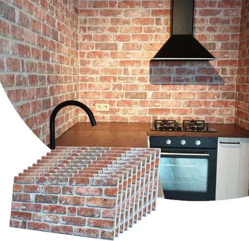 Miniatura 57 de Dundee Deco Paneles de pared 3D de ladrillo sintético, revestimiento de pared con aspecto de piedra roja, gris y marrón, espuma de poliestireno