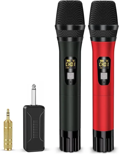 Miniatura 8 de Micrófono inalámbrico, sistema de micrófono dinámico inalámbrico de metal dual UHF de mano con receptor recargable, rango de 200 pies, para karaoke