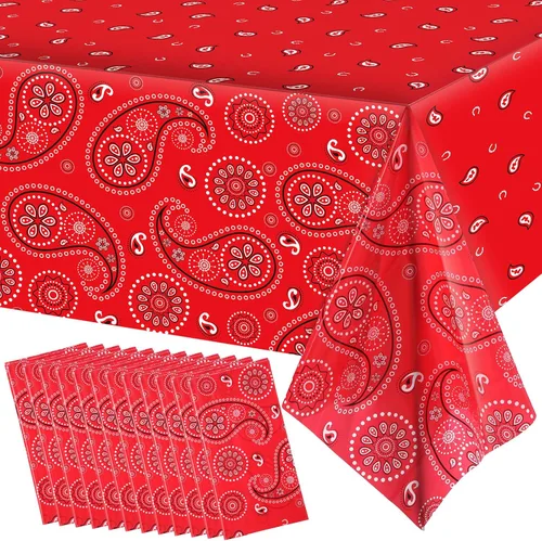 Tatuo Mantel para Fiestas del Oeste Cubierta de Mesa con Diseño Paisley Mantel de Plástico tipo Bandana Mantel Rectangular Floral para Decoraciones