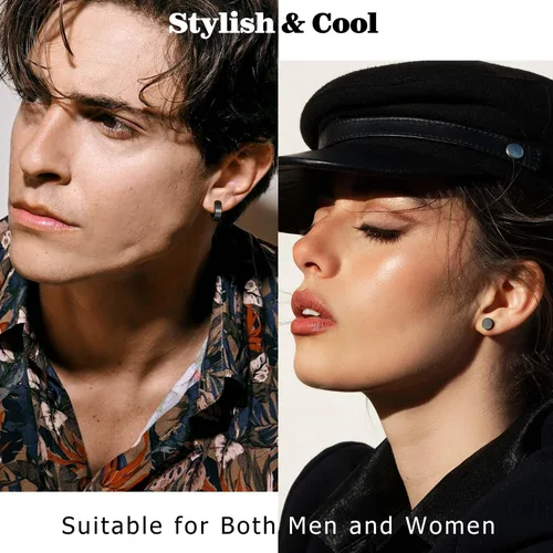 Miniatura 3 de Jstyle 6 pares de aretes tipo dormilona de acero inoxidable con circonita cúbica para mujeres y hombres