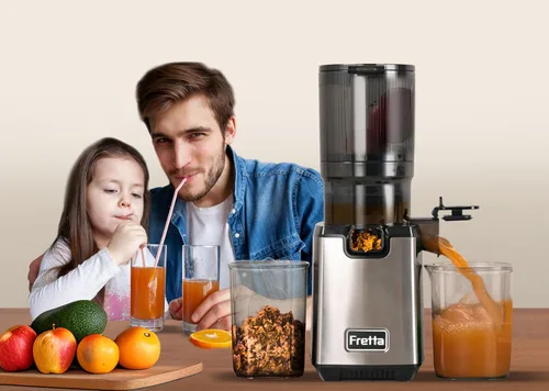 Miniatura 8 de Fretta Exprimidor de prensa en frío, exprimidor de masticación lenta con canal de alimentación grande de 5.3 pulgadas para frutas y verduras