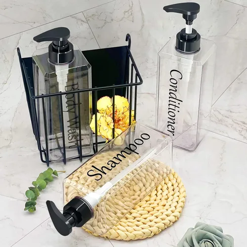 Miniatura 4 de Dispensador de champú y acondicionador (transparente, juego de 3, 27 onzas) - Botellas de champú y acondicionador recargables y vacías, juego