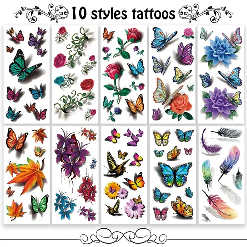 Miniatura 2 de Cerlaza 78 estilos de tatuajes temporales para mujeres adultas, calcomanías de tatuaje de mariposa realistas, tatuajes temporales para mujer
