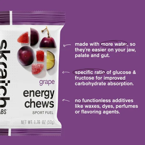 Miniatura 5 de Skratch Labs Energy Chews Gomitas para correr, ciclismo y rendimiento deportivo Alternativa de gel Uva (paquete de 10) Sin gluten, vegano