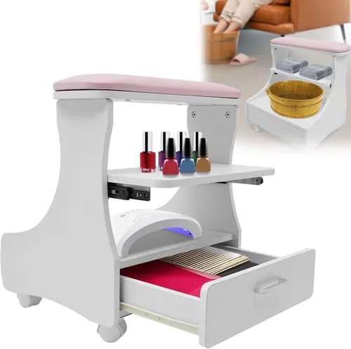 Miniatura 10 de LYNICESHOP Muebles de manicura de pedicura con reposapiés, carrito para baño de pies, taburete de pies con ruedas, herramienta de belleza