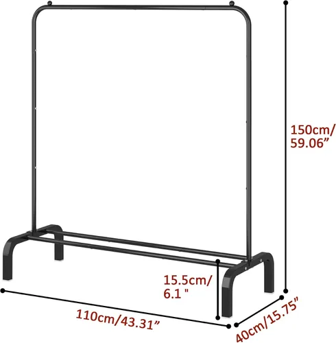 Miniatura 2 de Perchero de metal con estante inferior para colgar ropa, camisas, jeans y abrigos, color negro