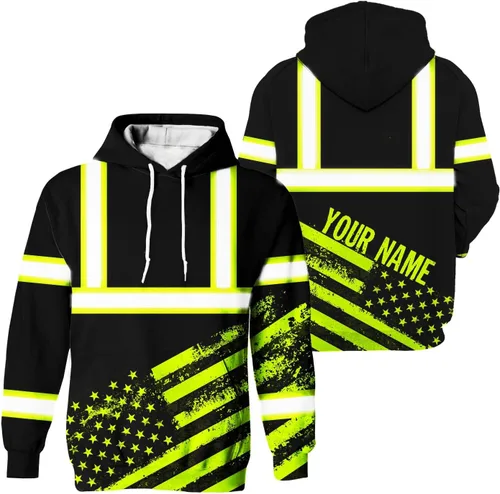 Miniatura 19 de Sudadera con Capucha de Alta Visibilidad con Bandera de EE.UU. de Color Personalizado para Hombres y Mujeres con Cintas Reflectantes, Ropa