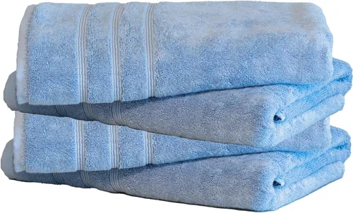 Miniatura 13 de Mosobam Juego de 4 toallas turcas de lujo de 35 x 70 pulgadas, color gris claro (gris), viscosa de bambú de 24.69 oz/m² y algodón peinado turco