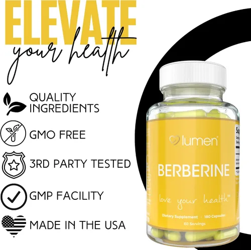 Miniatura 5 de Lumen Naturals Berberina para mujer – 1800 mg por porción – 180 cápsulas – 60 porciones – Hecho con berberina premium – Sin OMG, sin gluten, fórmula