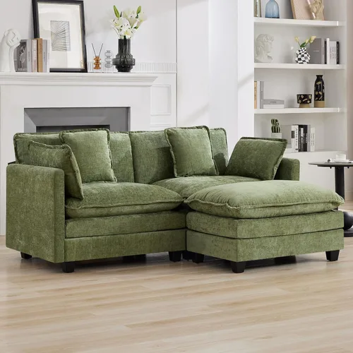 Miniatura 71 de Otomán de Sofá Moderno de Chenille Nube de 35'', Otomán Rectangular para Sofá Seccional Modular, Beige