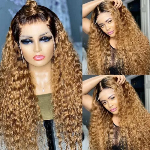 Miniatura 4 de Pelucas de cabello humano brasileño Remy brasileño con encaje frontal transparente HD de 13 x 6 pulgadas, color rubio miel, para mujeres negras, sin
