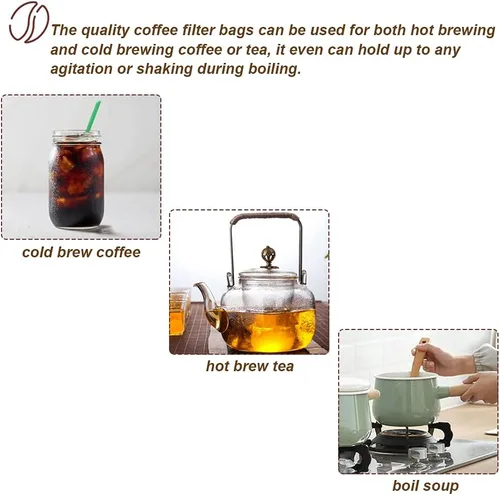 Miniatura 5 de 50 piezas Bolsas Grandes para Cold Brew Sin Desorden, Bolsas de Filtro de Café Desechables de 8x12 pulgadas, Malla Fina Lúpulo Cervecero Bolsas