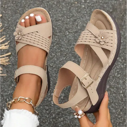 Miniatura 2 de Sandalias ortopédicas para mujer de verano, con cuña, planas, elegantes con tiras delgadas, soporte de arco, puntera abierta, correa de tobillo
