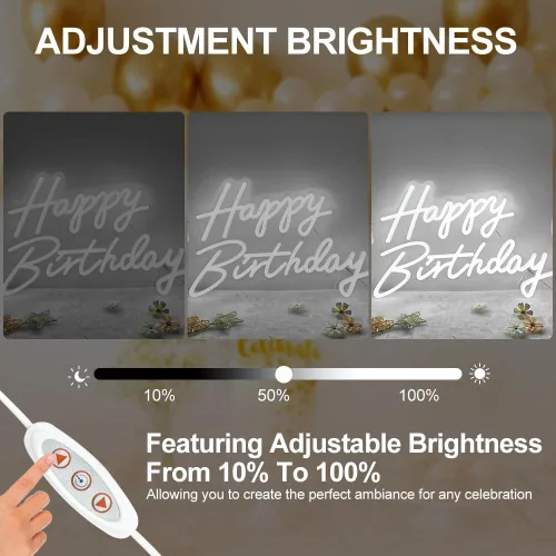 Miniatura 5 de Letrero de neón de feliz cumpleaños para todas las fiestas, tamaño grande - 23 x 14 pulgadas, letreros de neón LED con interruptor regulable