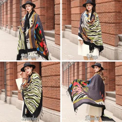 Miniatura 278 de DANA XU Manta de pashmina extragrande 100% de lana merina, bufanda de viaje, bufanda de cachemira para mujer, otoño e invierno, chal de gran