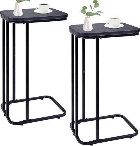 Miniatura 10 de KJGKK Mesa auxiliar en forma de C, mesa auxiliar pequeña de 27 pulgadas de alto para sofá y cama, mesa de sofá deslizable debajo, mesa alta de Roble