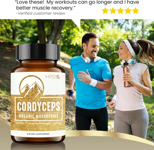 Miniatura 4 de HPD Rx Suplemento de rendimiento de extracto de hongo Cordyceps orgánico prémium para energía, resistencia e inmunidad 2250 mg, 240 cápsulas