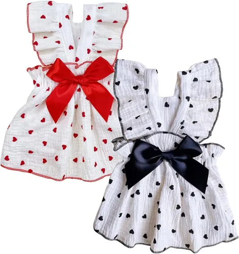 Miniatura 12 de QWINEE Vestido con estampado de corazón para perro y gato, decoración de lazo, lindo vestido de tutú para cachorro, falda tutú para chihuahua, Rosa