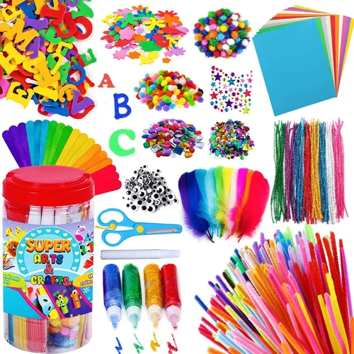 Goody King Suministros de artes y manualidades para niños – Kit de tarros de suministros de arte para estudiantes de 4 5 6 7 8 9 10 años – Juego de
