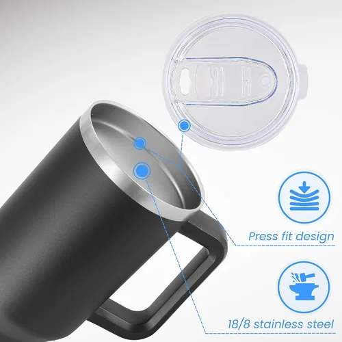 Miniatura 3 de DOMICARE Vaso de 40 oz con asa y pajita, vaso de acero inoxidable con tapa y pajita, reutilizable, aislado al vacío, taza para café de viaje