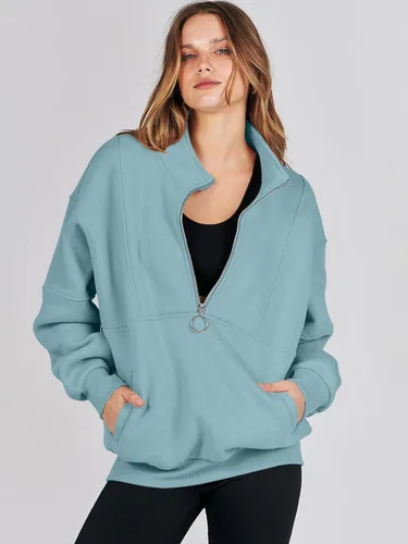 Miniatura 3 de ANRABESS Sudaderas de forro polar con media cremallera para mujer, de gran tamaño, con cremallera de un cuarto, ropa de moda para otoño de 2024