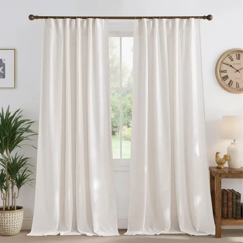 Miniatura 12 de NICETOWN - Cortinas gruesas de lino para sala de estar, juego de 2 paneles, con trabilla trasera/bolsillo para barra y cinta de pliegues, privacidad