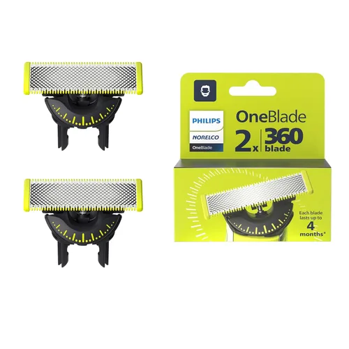 Philips Norelco OneBlade 360 Hojas de Reemplazo, para Afeitadora y Cortadora Eléctrica OneBlade, Acero Inoxidable Duradera, Recorta, Bordea y