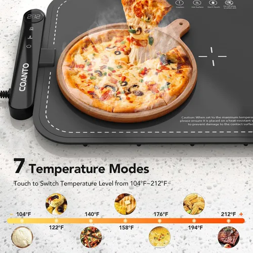 Miniatura 2 de Tapete de calentamiento para alimentos, bandeja de calentamiento impermeable para fiestas de buffets, calentador de alimentos con 7 ajustes de Gris