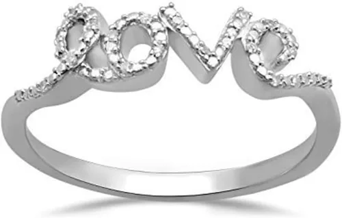 Jewelili Anillo de plata de ley con diamantes redondos y blancos naturales