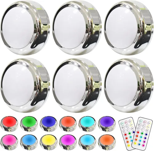 Miniatura 11 de HELPLEX Luces LED de disco con control remoto, paquete de 6 luces adhesivas RGBW que cambian de color, alimentadas con pilas, iluminación regulable