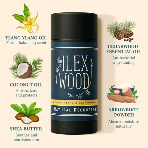 Miniatura 3 de The Ilex Wood Desodorante Natural – 2.4 fl oz. Hecho a mano, libre de sal de aluminio, libre de plástico, libre de crueldad y alcohol, vegano, tubo