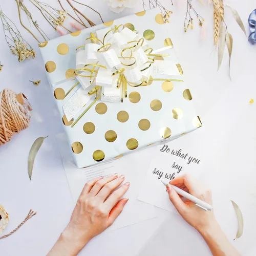Miniatura 2 de WEWILUCK Lazo de regalo para envolver regalos, 10 lazos blancos con línea dorada para árbol de Navidad, regalos de Navidad, decoración de boda