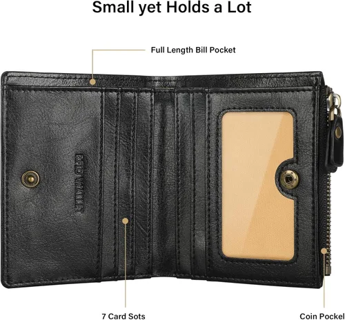 Miniatura 4 de Lavemi Carteras compactas de cuero ultrafinas y pequeñas para mujer, con bloqueo RFID, tarjetero para tarjetas de crédito