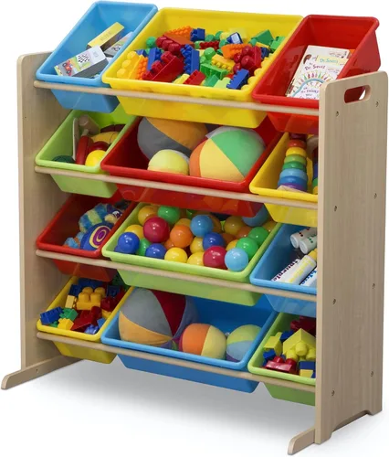 Miniatura 5 de Delta Children Organizador de almacenamiento de juguetes para niños con 12 contenedores de plástico, certificado Greenguard Gold, natural/primario
