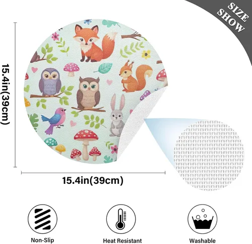 Miniatura 4 de Cute Animals Table Placemat, Washable Place Mat Heat Resistant for Kitchen one sizex4
