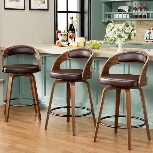 Miniatura 39 de YaFiti Taburetes de bar, taburetes de bar de 26 pulgadas de altura de mostrador con patas de madera curvada, taburetes giratorios con respaldo