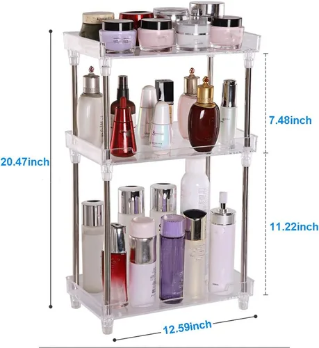 Miniatura 2 de QIYUSHRY Organizador de baño, organizador de encimera, transparente, 3 niveles, organizador de cuidado de la piel, estante de esquina de acrílico