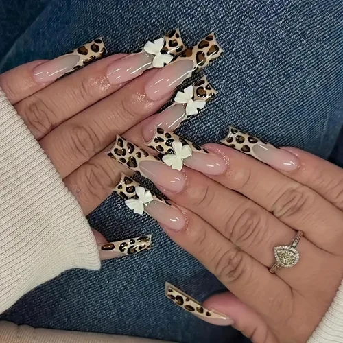 Miniatura 11 de 24 uñas postizas a presión de punta francesa negra, uñas postizas largas cuadradas, color rosa, cobertura completa, con diamantes de imitación, L1.