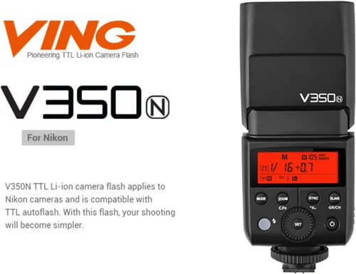 Miniatura 2 de GODOX V350N TTL Flash para Nikon 1/8000s GN36 HSS 0.1s-1.7s Tiempo de reciclaje con batería 2000mAH 500 veces flash de potencia completa para Nikon
