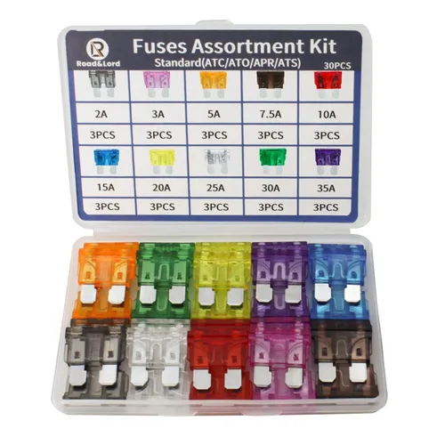 Kit surtido de fusibles planos estándar para automóviles – 30 piezas de fusible estándar (2A/3A/5A/7.5A/10A/15A/20A/25A/30A/35A) para fusibles de