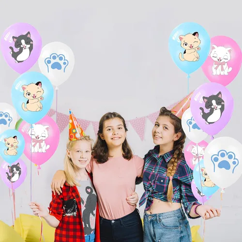 Miniatura 7 de Globos de fiesta de gatos, globos de gatito para decoración de cumpleaños, 16 globos de látex con estampado de gatos de dibujos animados