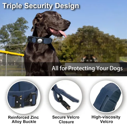 Miniatura 5 de AirTag - Collar táctico para perros grandes y medianos, collar de perro con asa, collar militar resistente con hebilla de metal para perros machos