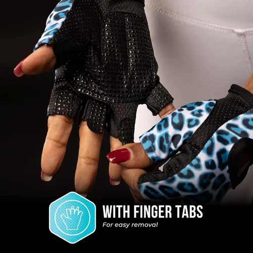 Miniatura 6 de Contraband Pink Label 5297 Design Series - Guantes de levantamiento y remo con estampado de leopardo (par) – Ligero vegano medio acolchado de Azul