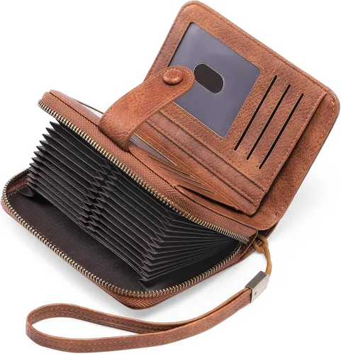Miniatura 10 de GAEKEAO Cartera de cuero para tarjetas de crédito para mujer, bloqueo RFID, gran capacidad, plegable, con cremallera, organizador de tarjetas