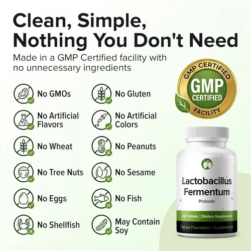 Miniatura 3 de Suplemento de probióticos Lactobacillus Fermentum 240 tabletas 3 mil millones de CFU de probióticos para hombres y mujeres, apoya la digestión