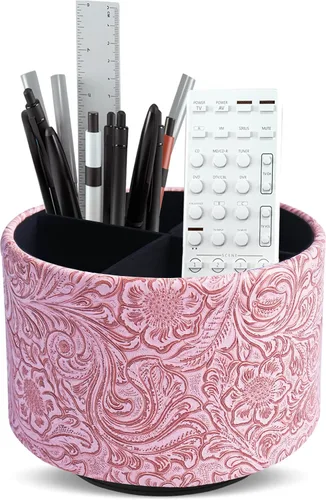 Miniatura 19 de lizimandu Organizador Redondo de Cuero para Suministros de Arte, Soporte para Control Remoto, Rotación de 360 Grados, Soporte Multifuncional