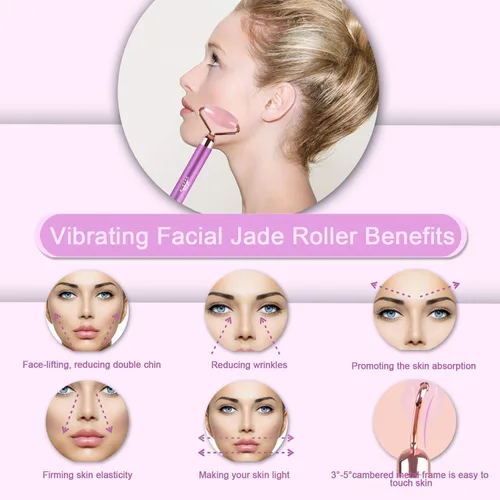 Miniatura 4 de Rodillo facial vibratorio 2 en 1, rodillo eléctrico de jade masajeador facial para arrugas, defectos, hinchazón ocular y piel juvenil brillante B